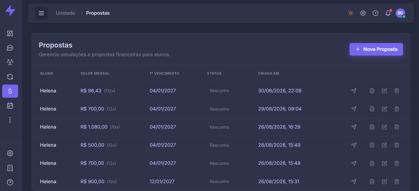 Interface de Propostas