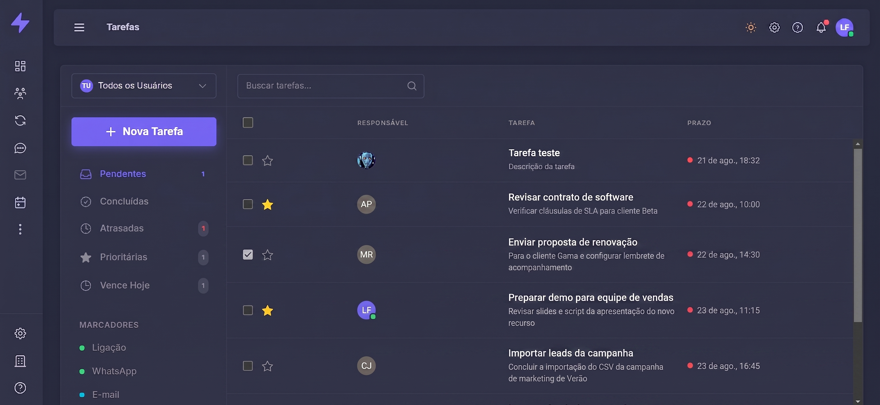 Interface de Tarefas